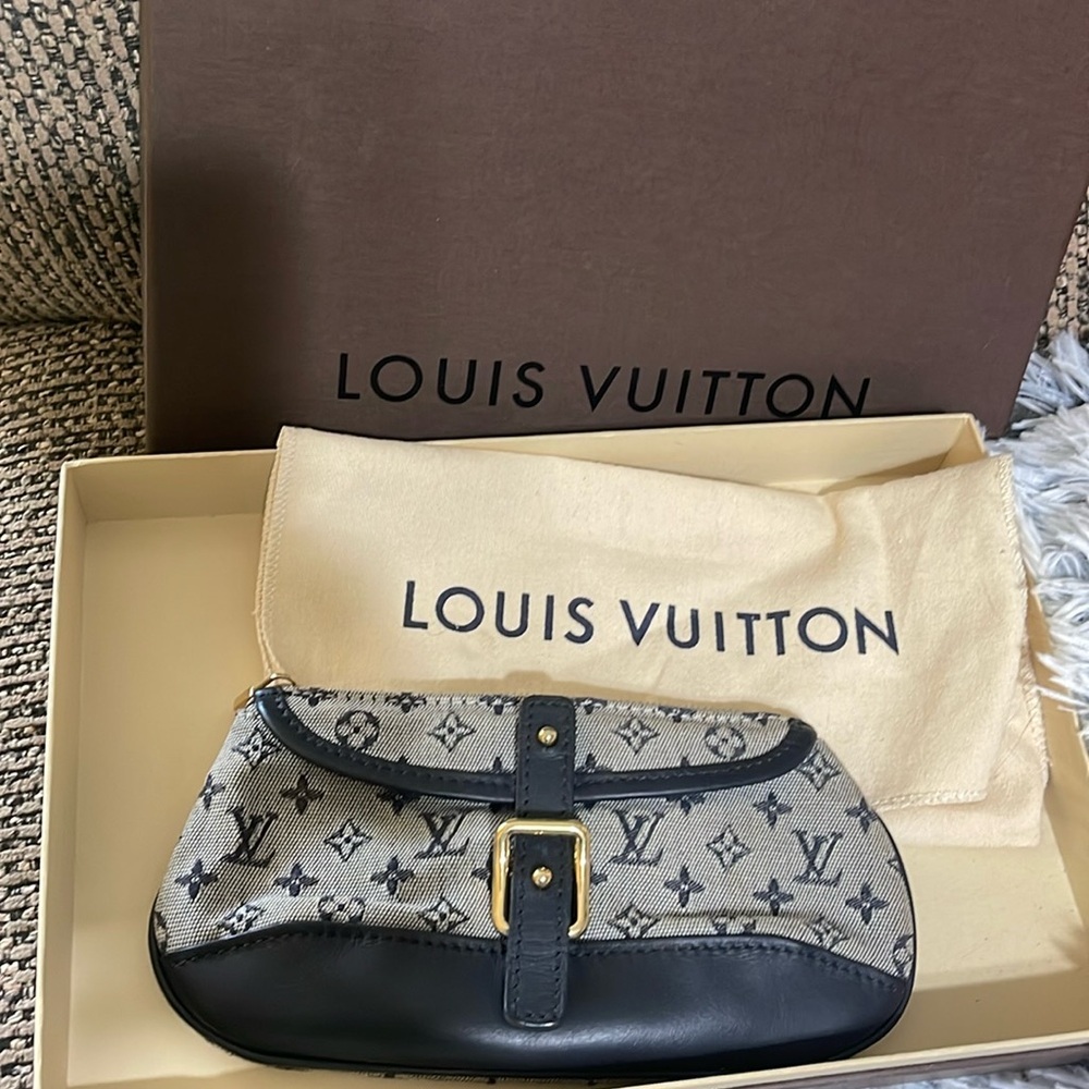 Authentic Vintage Louis Vuitton Monogram Mini Lin Anne Sophie Pouch/Clutch Navy - Picture 4 of 17